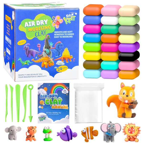 Air Dry Clay for Kids – 24 Colour Modelling Clay Kit with 5 Clay Tools (20g Packs) – Safe, Soft & Easy to Mould Air Drying Clay – Fun Modelling Clay for Kids – Clay Sets for Kids by Kidz Kraft