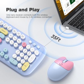 KNOWSQT Wireless Keyboard and Mouse Combo Pale Baby Blue - Colorful 104 Key 2.4G Round Keycap Typewriter Keyboards, USB Dongle Plug and Play, for Laptop, Windows, PC, Computer, Desktop
