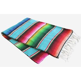 Del Mex Mexican Serape Blanket (X-Large, Turquoise)