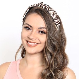 Statement Fashion Diadema – Accesorios para el cabello con lazo cruzado, tela turbante envolvente bohemio, perla sintética, pajita de ratán, serpiente animal, leopardo (nudo superior animal – marrón cebra)