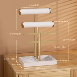 Josmimic 3 Tier Bracelet Holder Display - Detachable T Bar White Velvet Bracelet Holder, Jewelry Holder Organizer for Bracelet, Necklace, Watches, Rings