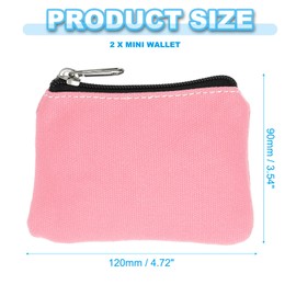 PATIKIL 3" x 5" Coin Purse Pouch, 2 Pack Change Purses Small Organizer Bags with Zipper Canvas for Home, Pink