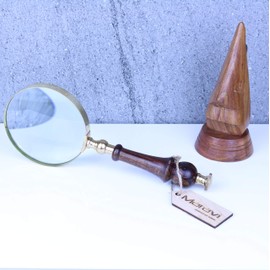 Antique Look 4" Magnifying Glass Brass & Wooden Handle