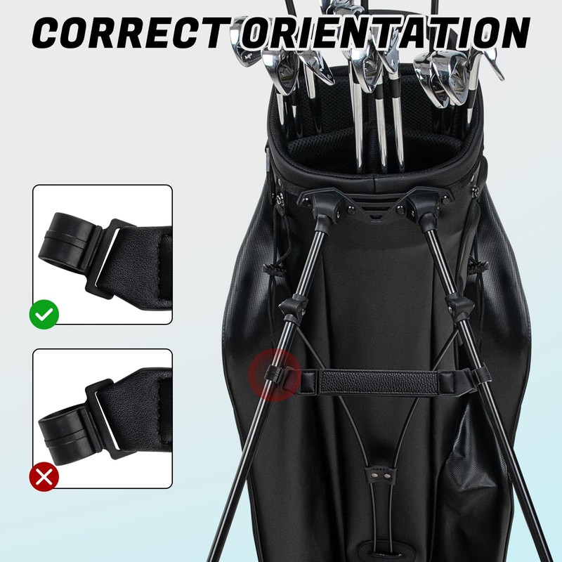 Golf Stand Bag Leg Tether Strap Adjustable Black PU Leather