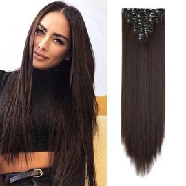 Alifuao Clip in Hair Extensions, 7PCS Hair Extensions 22" Long Straight Brown Color hair extensions Natural Soft Hairpieces for Women