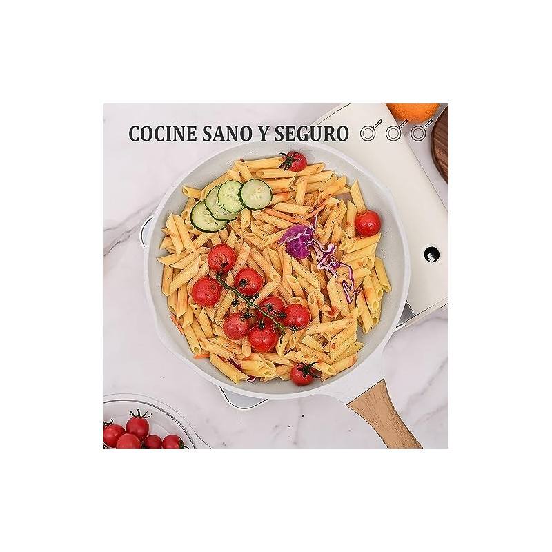 CHEFOLLA Sartén Blanco Antiadherente Granito Cerámica Mango Baquelita 20CM