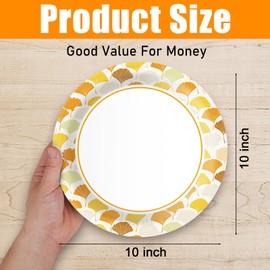 EggSun 100pcs 10 Inch Paper Plates, Large Disposable Paper Plates, Heavy Duty Flower Plate Tableware for Family Gathering, Dinner Time, Birthday, Wedding, Hobrday Party Suppbres (Ginkgo Leaf)