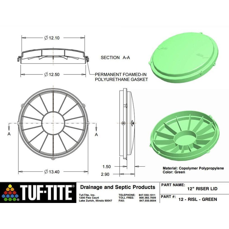 Tuf-Tite 12" Septic Tank Lid, Green