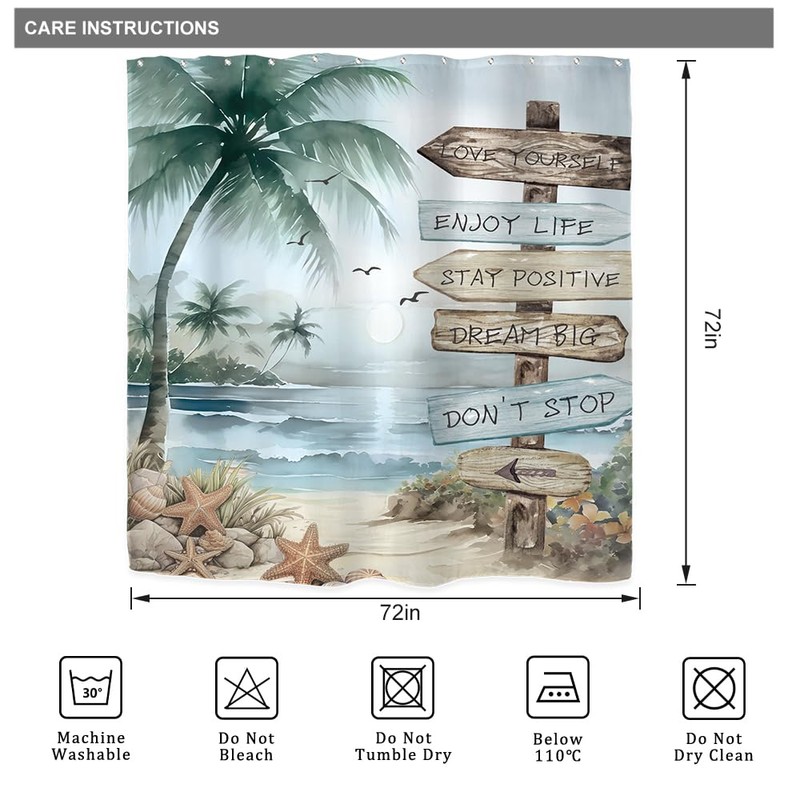 Riyidecor Tropical Beach Palm Tree Shower Curtain for Bathroom Decor