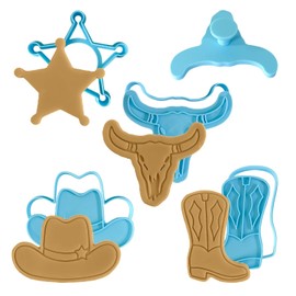 Juego de 4 cortadores de galletas para vaqueros, cortador de sellos y galletas, formas de corte de galletas con temática de vaquero occidental, moldeador fácil de usar, para hornear y