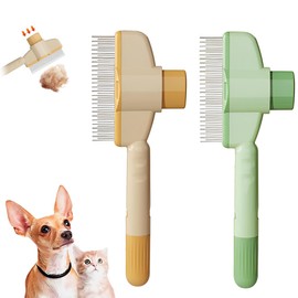 IKOPFLN 2 Stück Fellblitz Bürste Selbstreinigende Haustierbürste für Lang- und Kurzhaarpflege, Krallenpflege für Hunde und Katzen, Ein-Knopf-Reinigung, Massagen（Gelb und Grün）