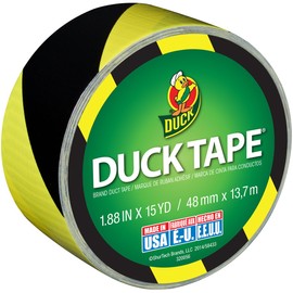 Duck 283972 Printed Duct Tape, Single Roll, Black/Yellow Stripes