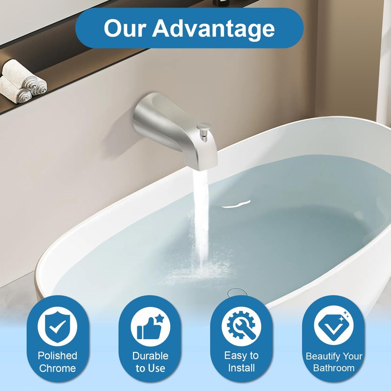 Universal Bathroom Brushed Nickel Tub Spout, Compatible with Westbrass E531D-1F-62,