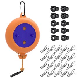 CENPEK Wäscheleine Ausziehbar,10M Einziehbare Wäscheleine tragbare Reisetrockner Outdoor Camping mit 10 festen Schnallen und 20 Wäscheklammern