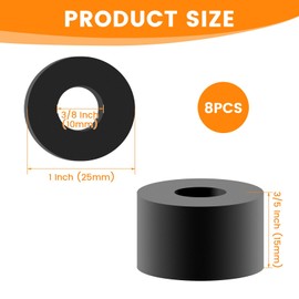 8Pcs 1 OD x 3/8 ID x 3/5 Inch Thickness Black Multi-Purpose Rubber Spacers