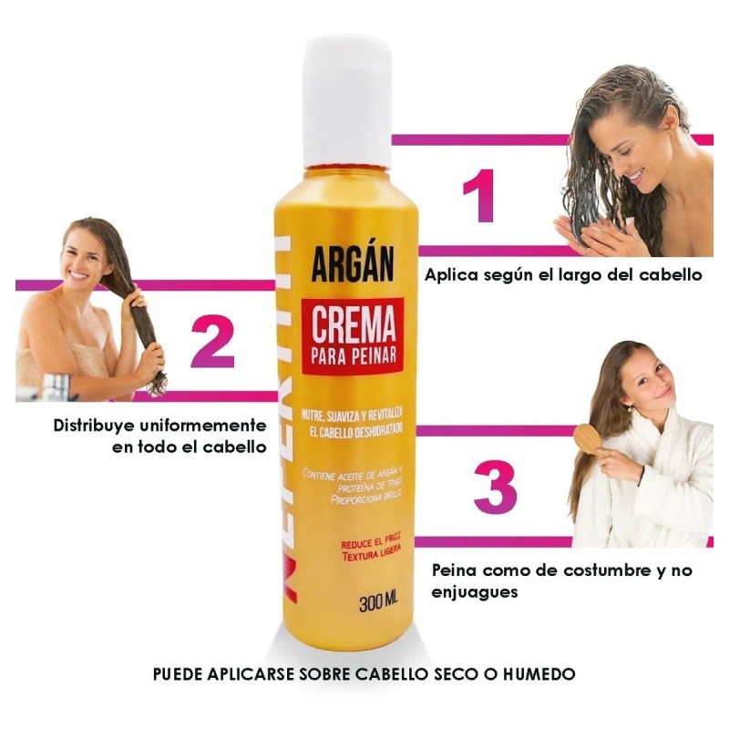 Crema Para Peinar Hidratante Aceite De Argan Nefertiti 300ml