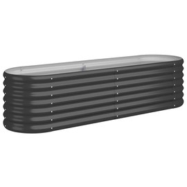 vidaXL Garden Raised Bed Planter - Powder-Coated Steel Oval Flower Box - Anthracite - 59.8"x15.7"x14.2" - for Outdoor/Gardens/Patio/Balcony