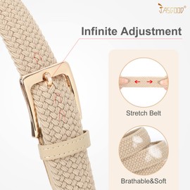 Braided Canvas Stretch Belt Elastic Casual Belt for Men, Women and Junior 1.3 Inches Wide,I-beige-gold buckle,Suit for waist size 28"-33"