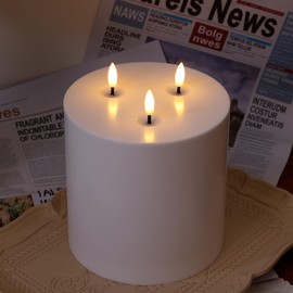 6" x 6" Extra Large Outdoor Waterproof Flameless Candle with 3 Wick, White Plastic Battery Operated LED Candle with Remote and Timer, Flickering Fake Pillar Candles for Garden Patio Porch Home Party