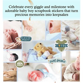 12x12 Baby Boy Stickers for Scrapbooking - Baby Boy Chipboard Die Cut Sheet - Newborn Photo and Baby Shower Album Embellishments, Milestone Book Supplies - Total 2 Items