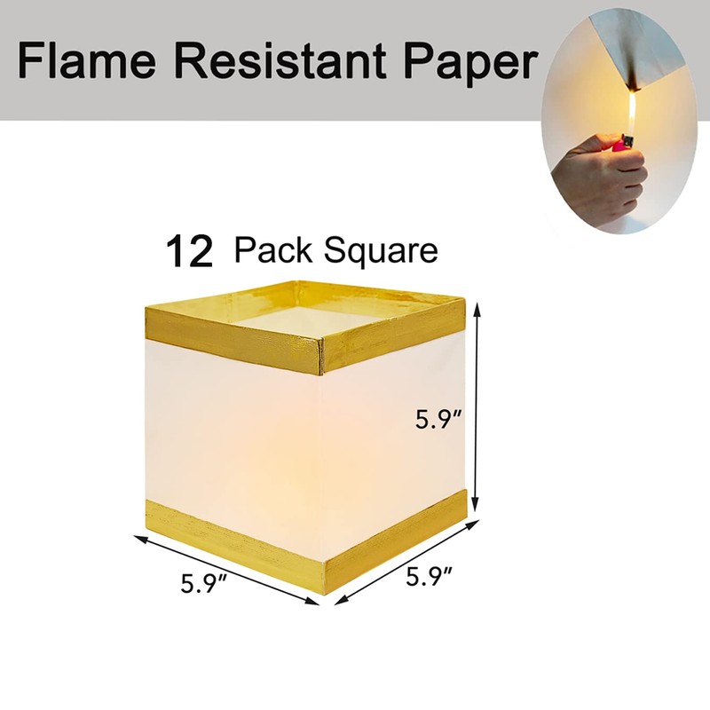 FUELYE 12Pack Floating Square Lanterns with LED Flameless Candles,Outdoor Lanterns