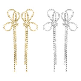 Bow Earrings Silver Earrings for Women Sparkly Dangle Earrings Rhinestone Bow Earrings Wedding Party New Year Christms Gifts Stocking Stuffers