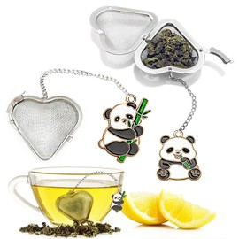 2PCS tea infuser tea diffuser, stainless steel heart shaped tea strainers loose leaf tea steeper，cute panda pendant tea diffusers for loose tea (2 cute pandas)