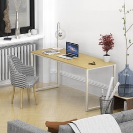 SHW Home Office 55 Inch Computer Desk, 24" Deep, Oak