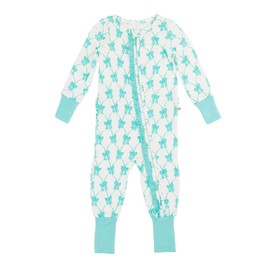 RuffleButts Teal Fairytale Bows Ruffle One Piece Convertible Pajamas - 6-12m