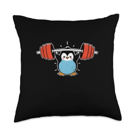 Penguin Weightlifting Weightlifter Bodybuilding Bodybuilder Throw Pillow