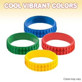 ArtCreativity 7.5 Inch Building Block Bracelets for Kids - 12 Pack - Colorful Stretchy Rubber Wristbands for Boys and Girls - Fun Birthday Party Favors for Children, Goodie Bag Fillers, Carnival Prize