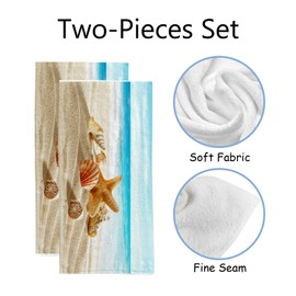 ZKLZI Hand Towels 2 Pack Summer Beach Shell Starfish Blue Towel for Bathroom Comfortable Skin-Friendly Spa Kitchen Hotel Bath Gym Running 30X15 Inch