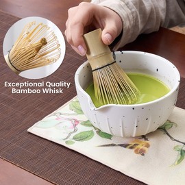 Kitsy Matcha Whisk Set – 7 Pcs Japanese Matcha Tea Set with 500ml Bowl with Spout, Bamboo Whisk, Scoop, Scoop Holder, Whisk Holder, Sifter & Tea Towel – Matcha Kit for Ceremony & Gift