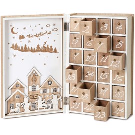 BRUBAKER Reusable Wooden Advent Calendar to Fill - Merry Christmas Book - DIY Christmas Calendar 7.72 x 2.95 x 11.81 inches
