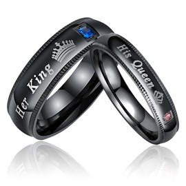 2 Pcs Couple Rings for Women Men His Queen Her King Matching Rings Set Engagement Promise Band Rings for Him Her(Size 9)
