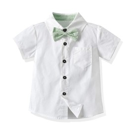 Volunboy Baby Boy Gentleman Suit Toddler Formal Bow Tie Shirt Suspenders Shorts Romper Set(Tag size 90,18-24 Months,Green)