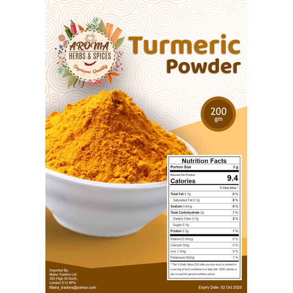 Turmeric Powder | 200gm | Made from Turmeric Root | Pure | Non-GMO | 100% Raw Turmeric Powdered from India | Nutritious Curcumin