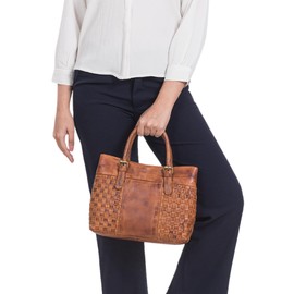 STILORD 'Daniela' Fashionable Leather Handbag Ladies with Braided Look Vintage Cross Body Bag Women Shoulder Bag for Leisure Shopping Tote Bag Real Leather, Colour:larino - brown