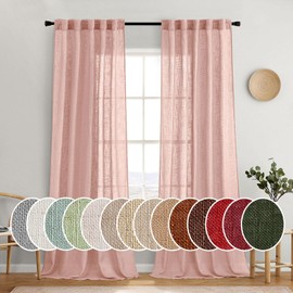 MIULEE Blush Pink Linen Curtains 96 Inches Long 2 Panels for Girls Bedroom Nursery, Soft Thick Linen Textured Window Drapes Semi Sheer Light Filtering Back Tab for Kids Living Room Light Pink Decor