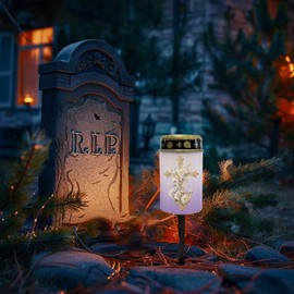 Uorisanigo Cross and Floral Solar Grave Lights for Cemetery Flameless Solar Powered Light for Prayer Waterproof Cemetery Solar Lights for Grave Cemetery Decor Candle Lamp