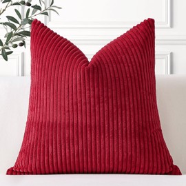 Artscope Cozy Striped Corduroy Cushion Cover 40x40cm Super Soft Decorative Square Throw Pillow Covers Case for Sofa Couch Bedroom Car Decor 16 x 16 Inches, Burgundy