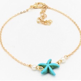 Sexy Bohemian/Beachy/Crystal/Beads/Glow/Beads Anklet Bracelet for Weddings/Beach Party (Gold Chain/Blue Starfish)