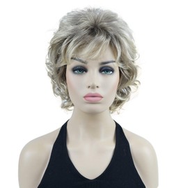 Lydell Short Soft Super Curly Wig Layered Natural Movement Synthetic Women Cosplay Wigs Gray Dark Roots
