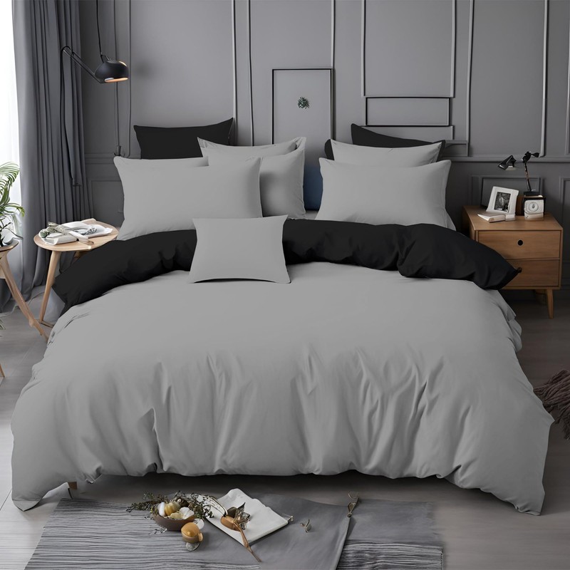 J.Din Grey and Black Dyed Duvet Cover - Soft Brushed