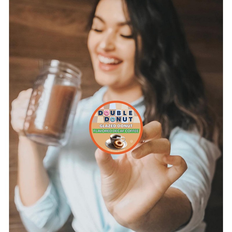 Double Donut Medium Roast Decaf Coffee Pods, Glazed Donut Flavored,