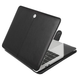 MOSISO Funda Protectora Compatible con MacBook Air 13 Pulgadas M2 A2681 M1 A2337 A2179 A1932/Pro 13 M2 M1 A2338 A2251 A2289 A2159 A1989 A1706 A1708,PU Cuero Folio Cubierta del Soporte, Negro