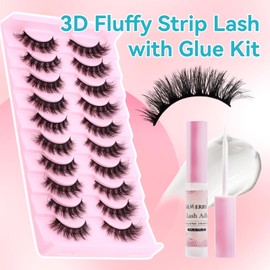 Strip Lashes Kit Fluffy False Eyelashes With Strip Lash Glue Mink 10 Pairs False Lashes Magnetic Lashes Kit by GEMERRY, A04
