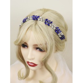 Brihasory 5Color Rhinestone Headband Wedding Hair Accessories for Brides Bohemian Tiaras for Women and Girls Goddess Costume Hair Decoration Party Prom Bridesmaid Gifts(Blue)