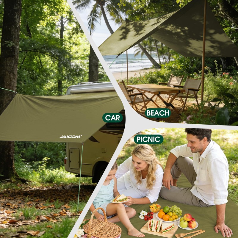 JAICOM Waterproof Hammock Rain Fly, Portable Camping Tarp - 12ft