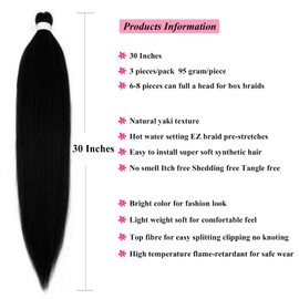 UPruyo Pre Stretched Braiding Hair 30 inch Black Braiding Hair Pre Stretched Kanekalon Braids Hair Extensions for Braiding Soft Yaki Long Micro Knotless Prestretched Braiding Hair (Pack of 3)
